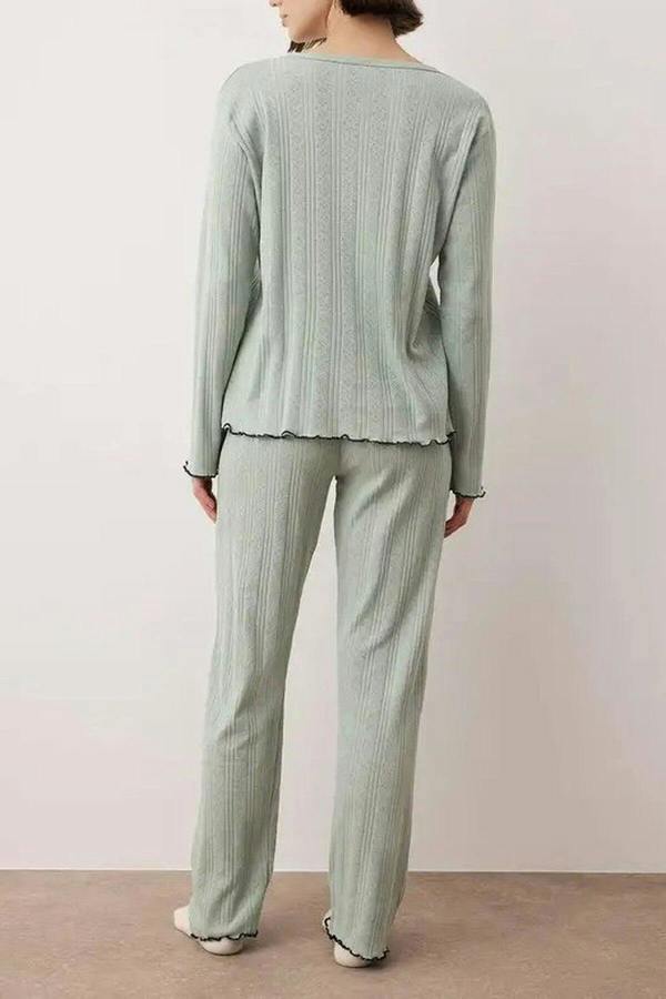 WOVCOR 2-Piece Cardigan-Style Ribbed Baby Overlock Knitted Pajama Set
