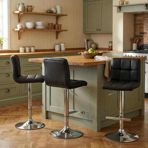 Lamboro Allegro Real Leather Adjustable Swivel Bar Stool with Backrest & Chrome Base
