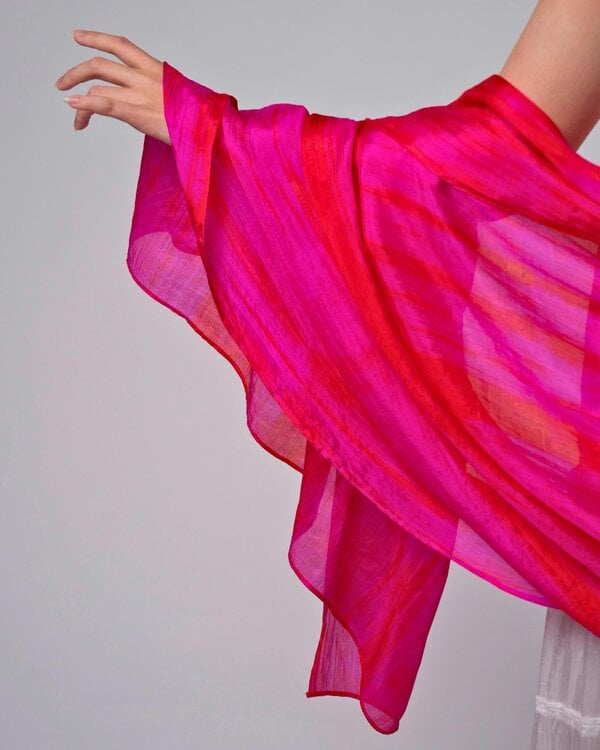 Hot Pink Brushstroke Silk Scarf – Hand-Dyed Mulberry Silk, Beach & Pool Wrap