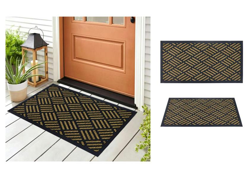 A.Unique Home 8mm Coir Doormat Non-Slip PVC Back - Grids 40x80cm