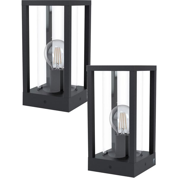 2 PACK IP44 Outdoor Bollard Light Black Cast Aluminium Box 40W E27 Lamp Post Loops
