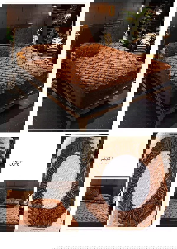 Anyhouz Anycozy Mattress Cover Coffee Double Size Crystal Velvet Thicken Quilted Warm Soft Plush Bed Sheet