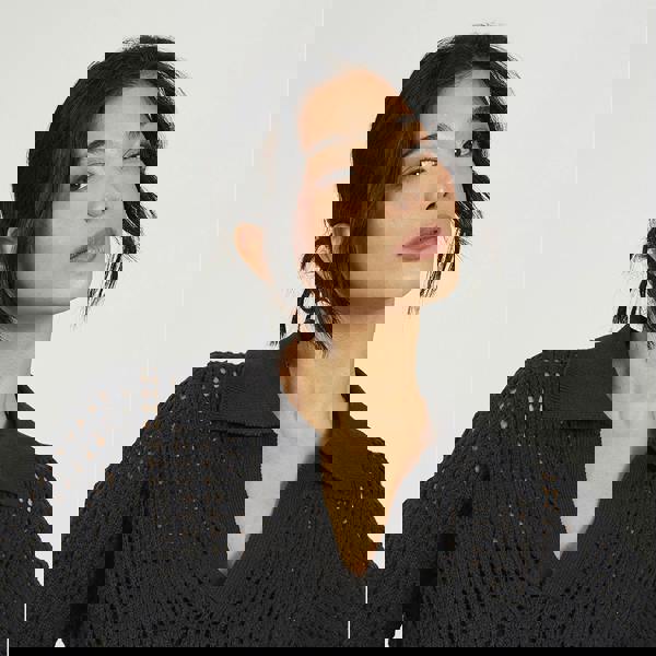 Brave Soul Black Pointelle Knit Collared T-Shirt - Black Image 4