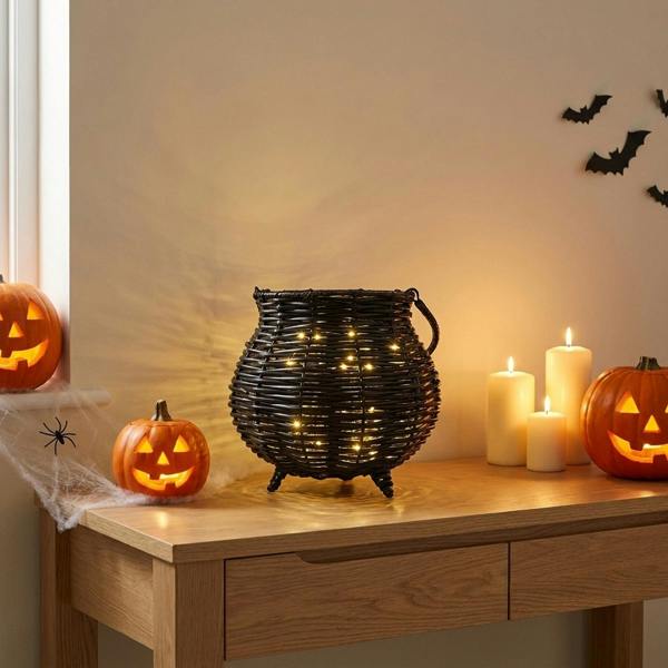 Garden Greatness Wicker-Effect Light-Up Halloween Cauldron