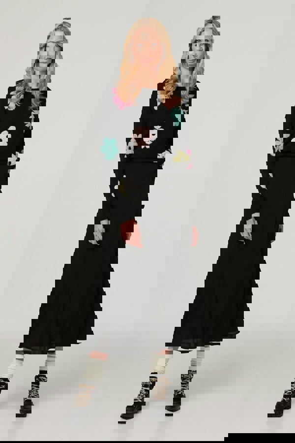 Black | Floral Long Sleeve Knit Pullover