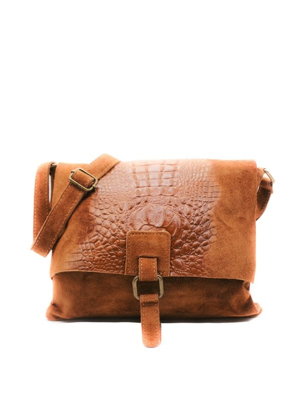 Kitise Italian Soft Suede Leather Croc Skin Pattern Flap Over Small  Cross Body Bag