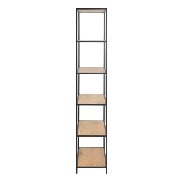 Furniture To Go Seaford Tall Black Metal Bookcase with 5 Shelves in Oak
