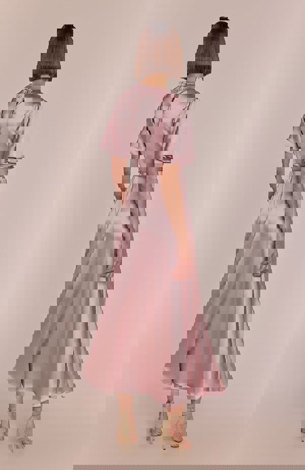 Rewritten London Florence Waterfall Dress in Rose Pink Satin