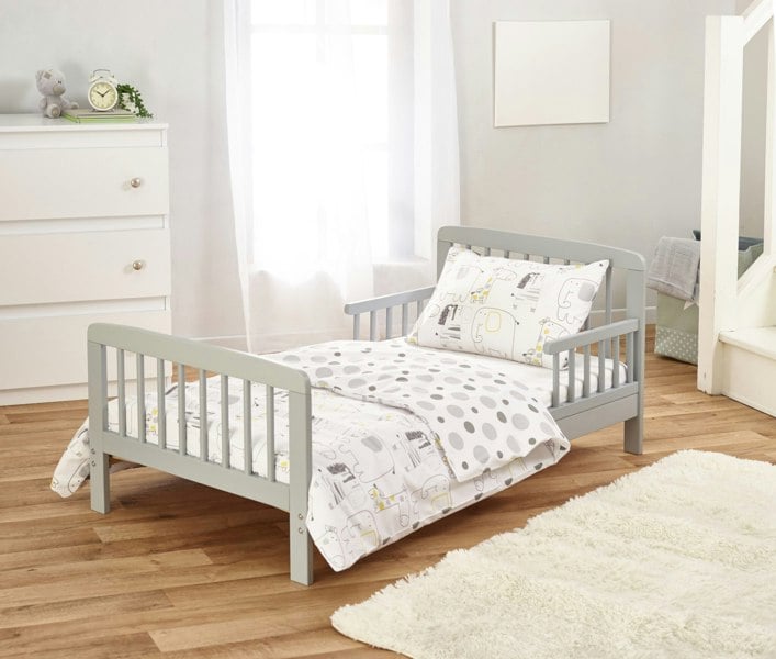 Kinder Valley Sydney Toddler Bed Grey with Safety Side Rails | Solid Pine Wood | Kids Bed