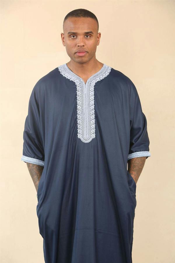 Infinity Leather Men's Blue Moroccan Thobe Jubba Robe Eid Djellaba Gandoura