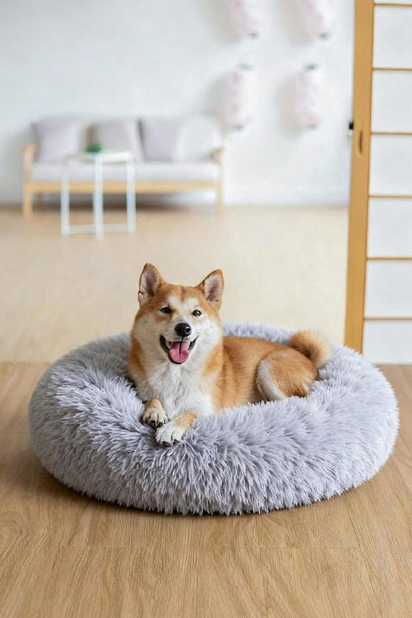 60x60cm Calming Cat and Dog Bed Doughnut Cuddler Round Plush Pet Bed