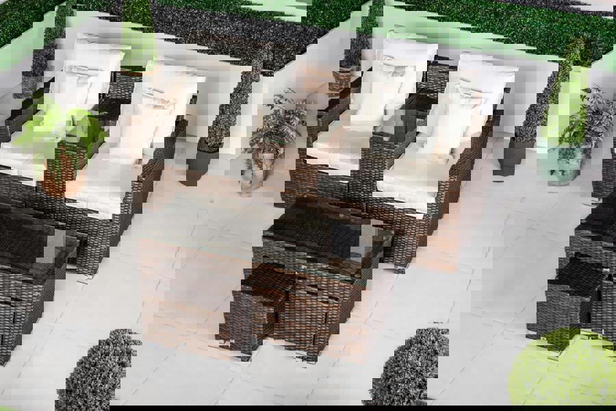 Giardino Havana 2 Seat Modular Sofa Rattan Garden Balcony Furniture Set Outdoor Drinks Cooler Table, Coffee Table & Stools