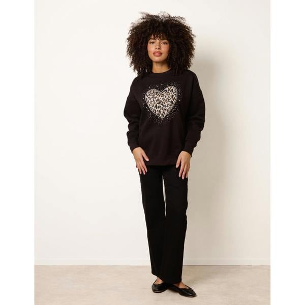 Blue Vanilla Love Heart Sweatshirt With Leopard Print