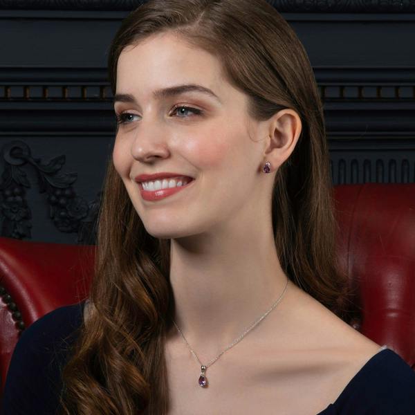 925 Sterling Silver Pear Shaped Amethyst Pendant Necklace - namana.london