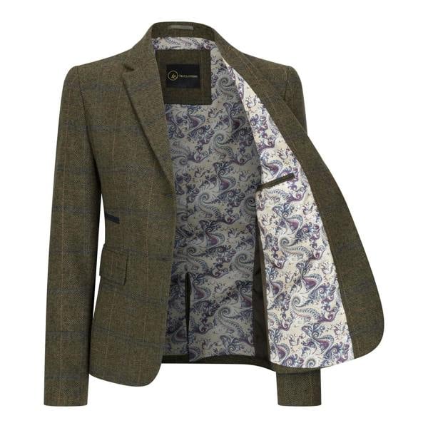 TruClothing Women's Olive Tailored Fit Tweed Blazer in Herringbone Check
