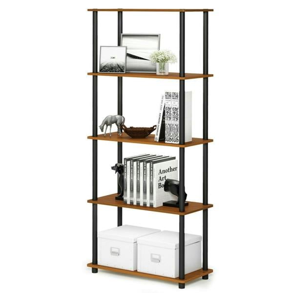 WALPLUS Modern Turn-N-Tube 5-Tier Multipurpose Shelf Display Rack, Light Cherry/Black for Entryway