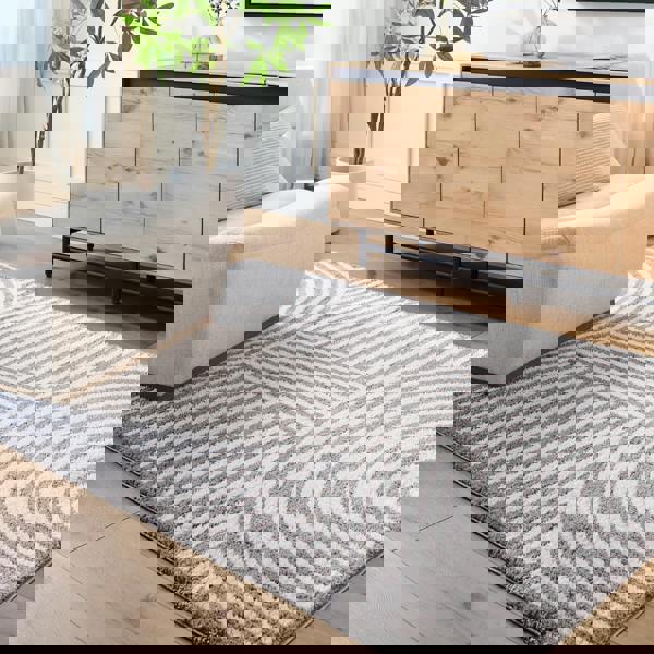 Livabliss Fossay Shag-Washable Beige Charcoal Modern High Pile Rug