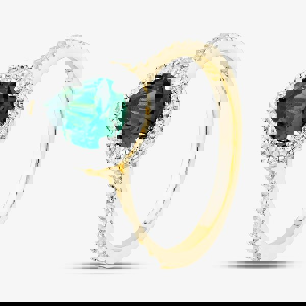 T. H. Baker Silver Gold Plated Teardrop Green & White Cubic Zirconia Ring S2184Y