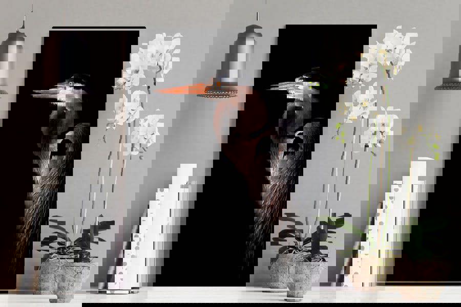 artistic wildlife heron printed on canvas