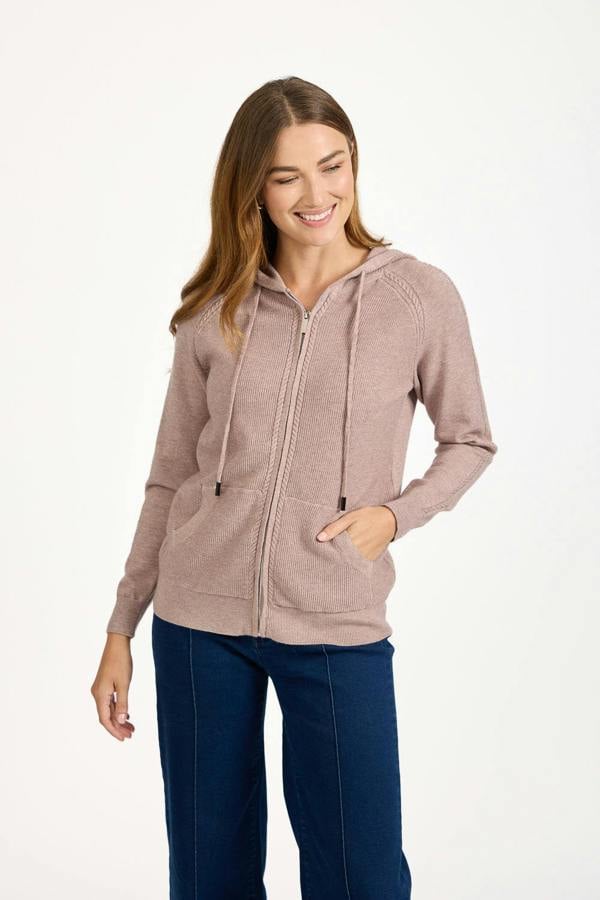 Mudflower Cable-Knit Zip Hooded Cardigan
