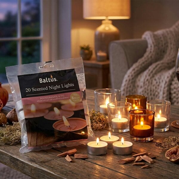 Baltus Pomegranate & Fig Scented Tealight Candles, Pack of 20, Up to 8 Hour Burn Time