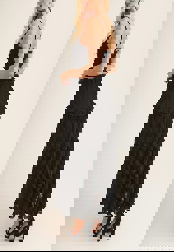 Gini London Black Frill Tiered Midaxi Dress