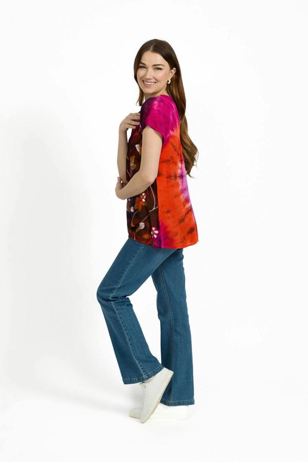 Mudflower Painted Floral Embellished Tie Dye Top