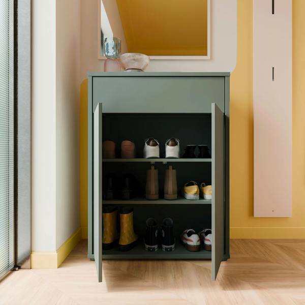 Furniture To Go Alice Springs Shoe Cabinet with 2 Doors Push-to-Open & 1 Drawer Push-to-Open in Sage Green