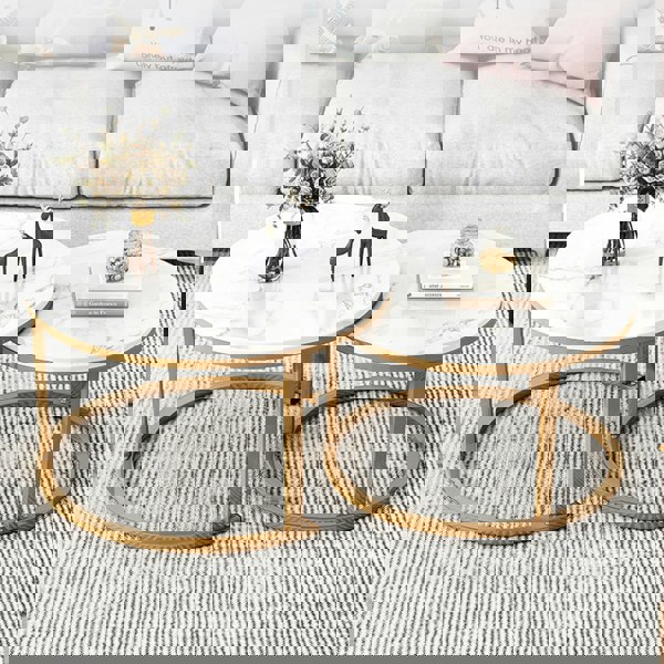 Havendro Nesting Coffee Tables Set of 2 Round Stacking Sofa Side Tables for Living Room