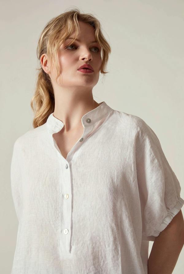 James Lakeland Relaxed White Linen Blouse
