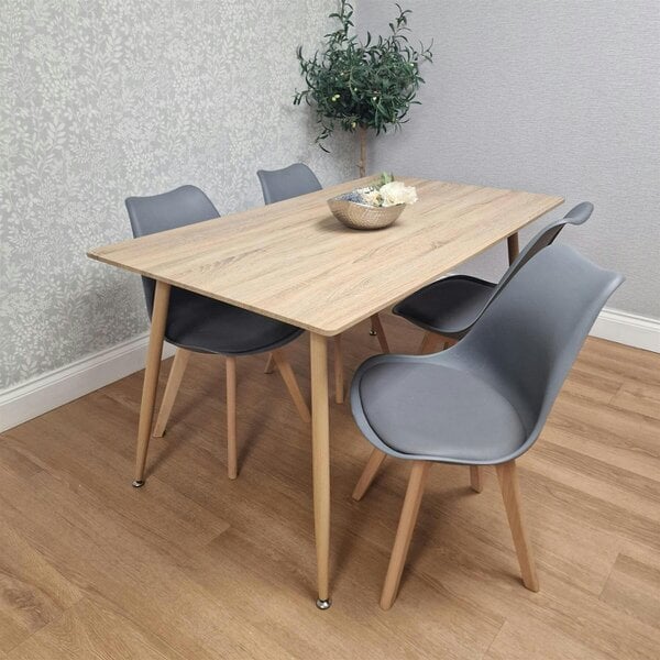 KOSY KOALA 4 Seater Modern Dining Table 140cm with Wood Effect Metal Leg and 4 Grey Chairs for Kitchen & Dining Room