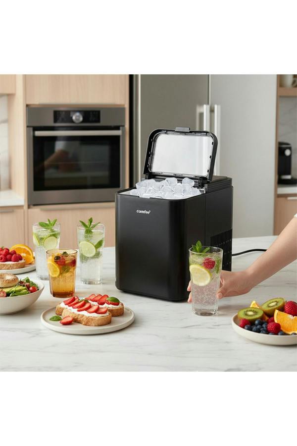 Living and Home Self-Cleaning Ice Maker Machine with 1.3L Water Tank, Ice Scoop & Detachable Basket