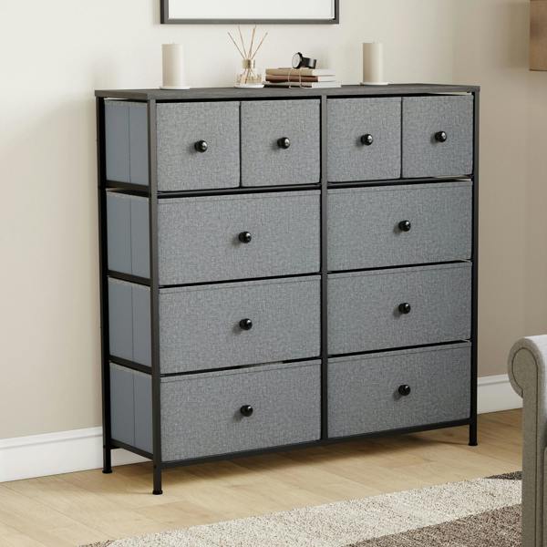 Vida Designs Chorley 10 Drawer Fabric Drawer Chest, Beige & Grey Wood