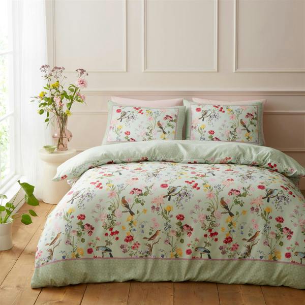 RHS Birds In Bloom Green Duvet Cover Set