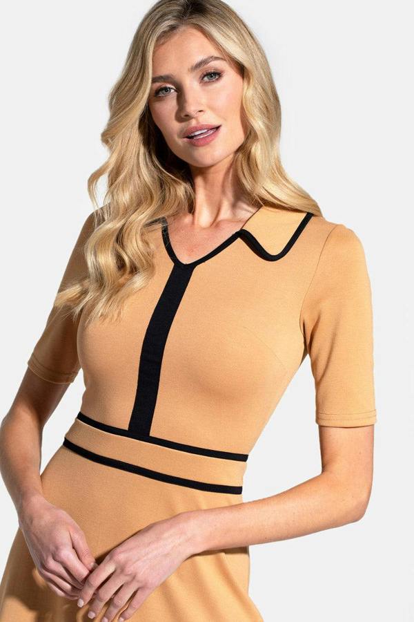 HotSquash Contrast Piping Dress with Flared Skirt