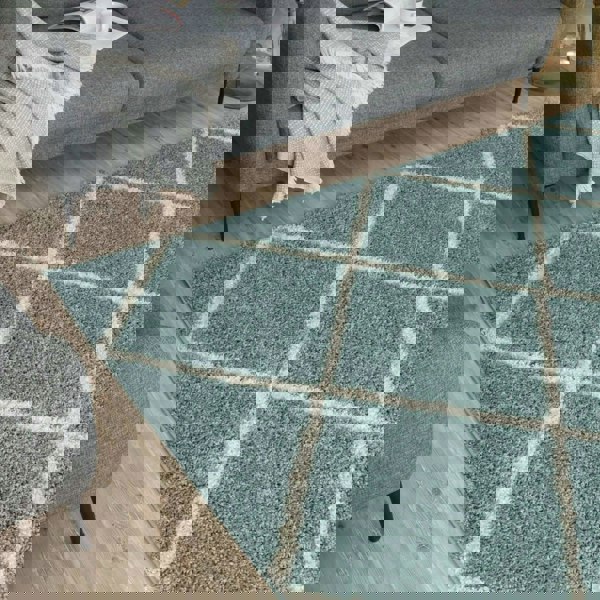Diamond Design Thick Shaggy Area Rugs Duck Egg Blue