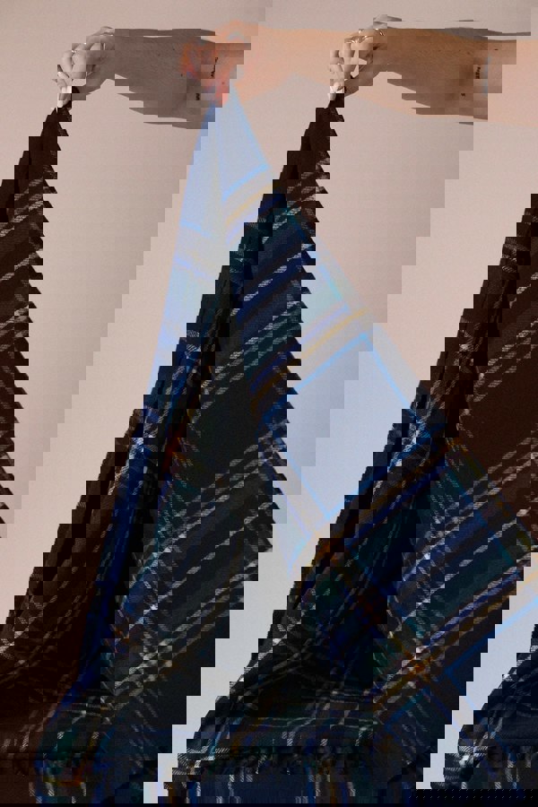 SVNX Tartan Print Scarf In Navy