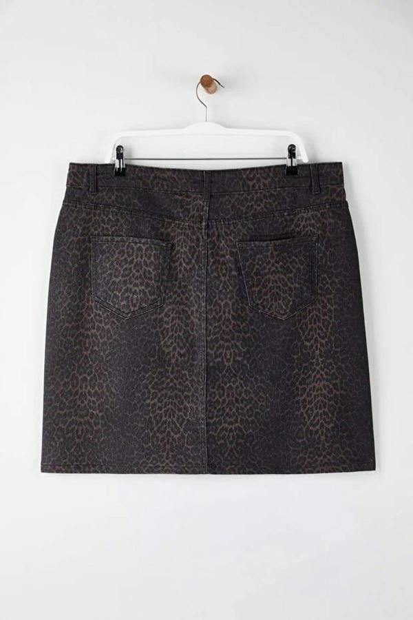 WOVCOR Animal Print Plus Size Denim Skirt