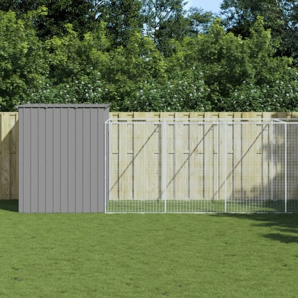 Berkfield Dog House with Run Light Grey 214x661x181 cm Galvanised Steel