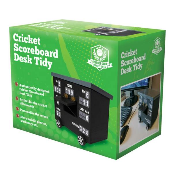 Personalised Cricket Scoreboard Desk Tidy - product in use