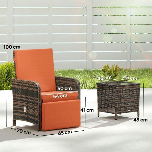 Wyld Haus Haridi Brown Rattan and Orange 3 Piece Bistro Set With Cushions And Storage Table