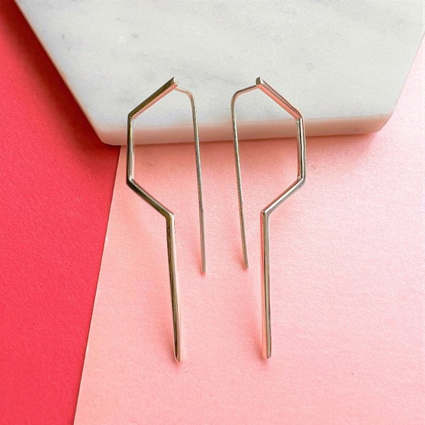 Modern Angular Minimalist Silver Drop Earring