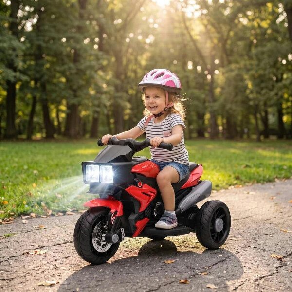 Kids Electric Motorcycle Ride-On Toy, 3-Wheel Battery-Operated Motorbike with Horn, Toddler Ride On Bike, Red