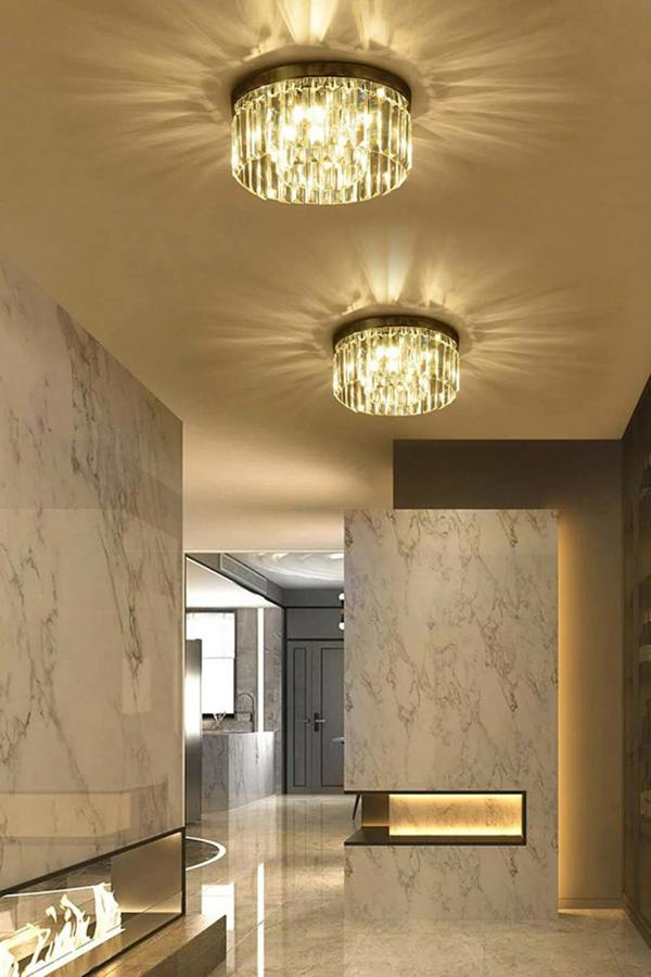 Crystal Column Flush Mount Ceiling Light with Chrome Frame