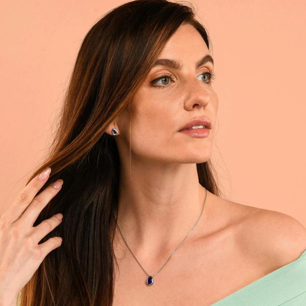 Zavana Blue Pear Shaped Silver Pendant Necklace with Blue Cubic Zirconia Stone for Women