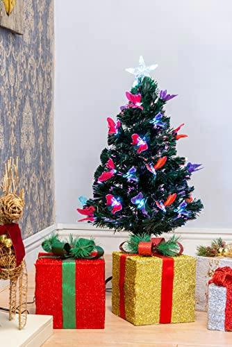2ft to 6ft Butterflies Fibre Optic Pre-Lit Christmas Trees with LED Lights, PVC Green Tips image 3