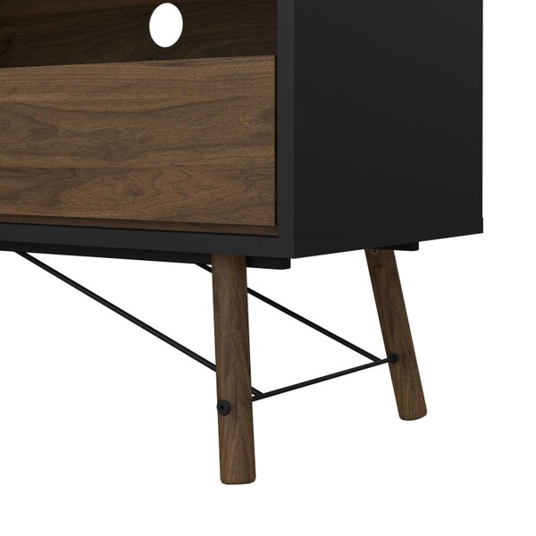 Wyld Haus Juno Black and Walnut Wood TV Unit 1 Door 1 Drawer and Open Shelf