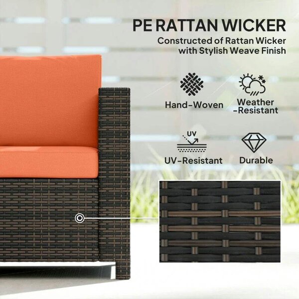 3-Seater Weather Resistant Outdoor Garden Rattan Sofa Orange
