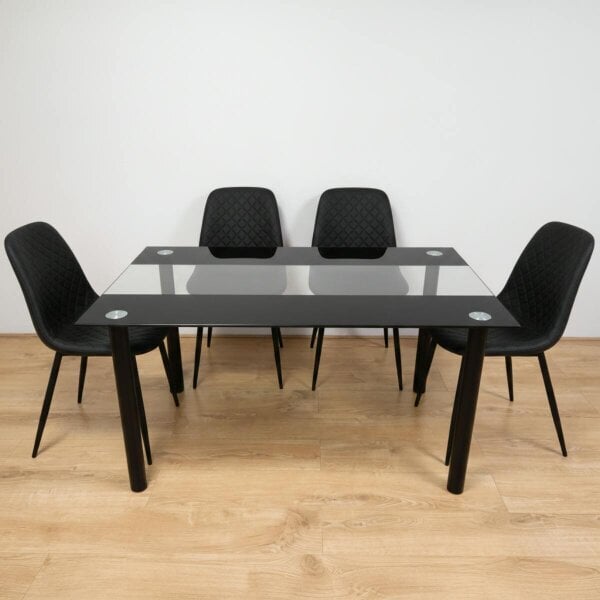 Kosy Koala Black Clear Glass 4 Gem Pattern Faux Leather padded Black Chairs Dining Room Furniture