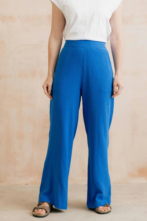 Lily & Me Grace Wide Leg Linen Blend Trousers Cobalt